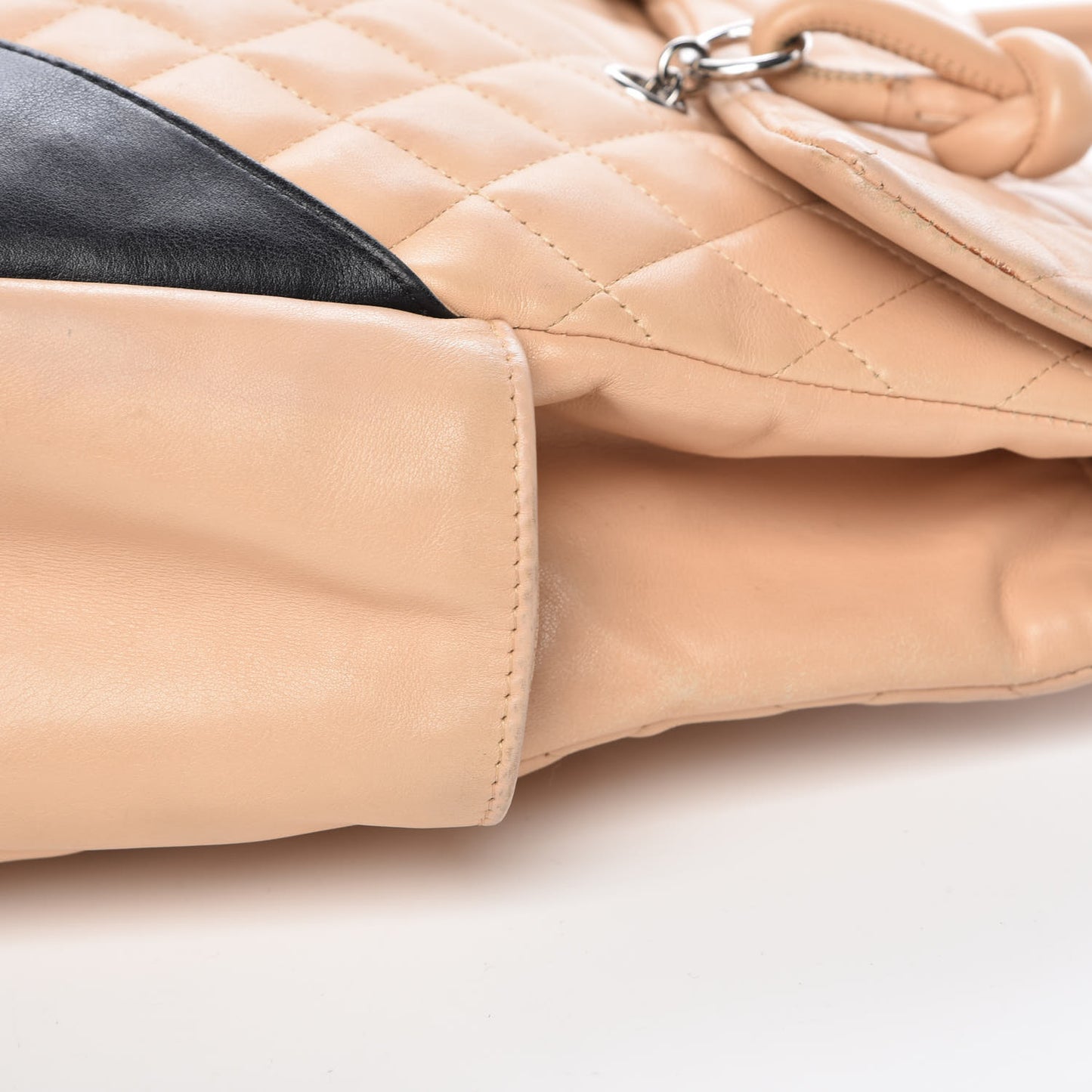 Calfskin Quilted Large Cambon Flap Beige Black