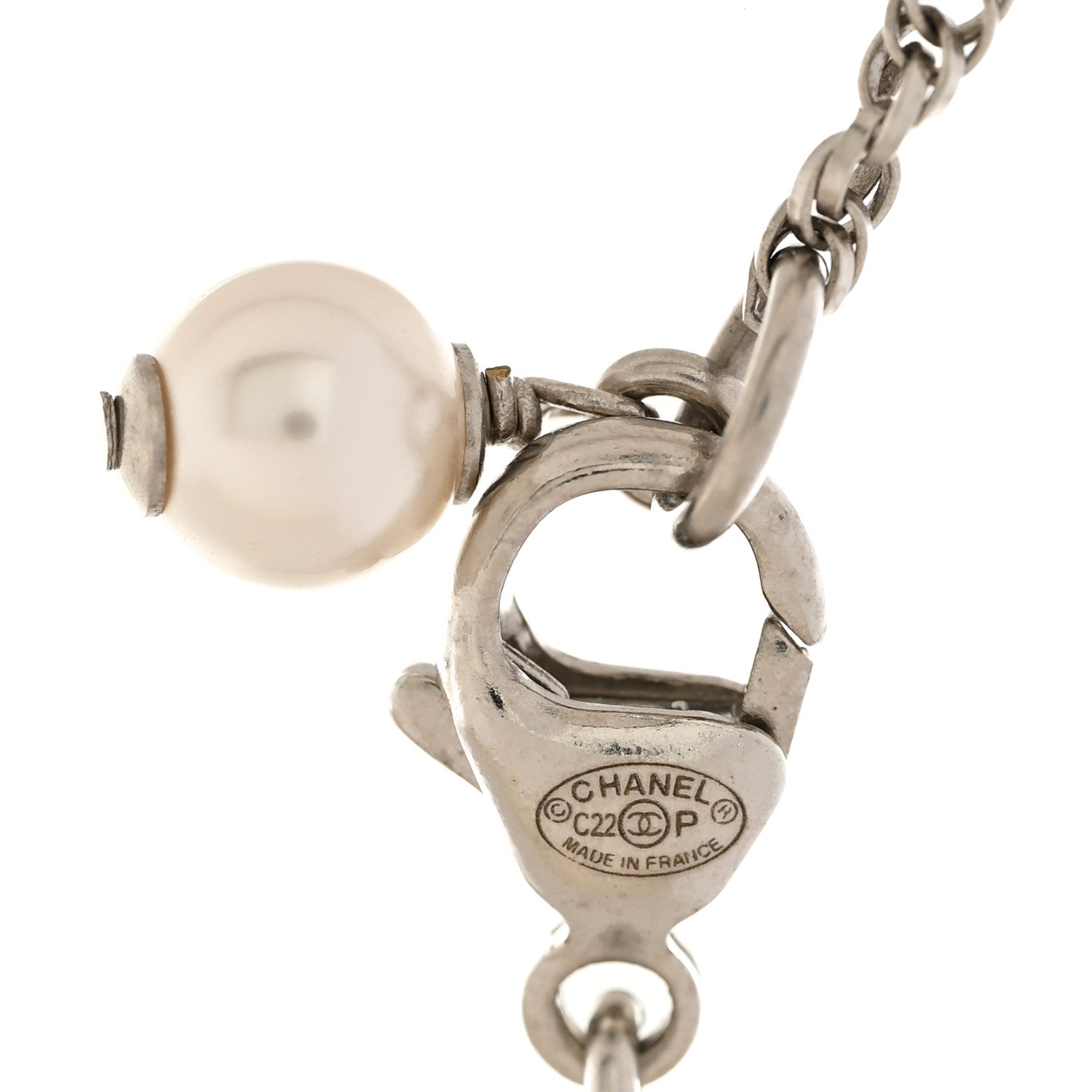 Chanel Crystal Pearl CC Pendant Necklace Silver 5 of 5