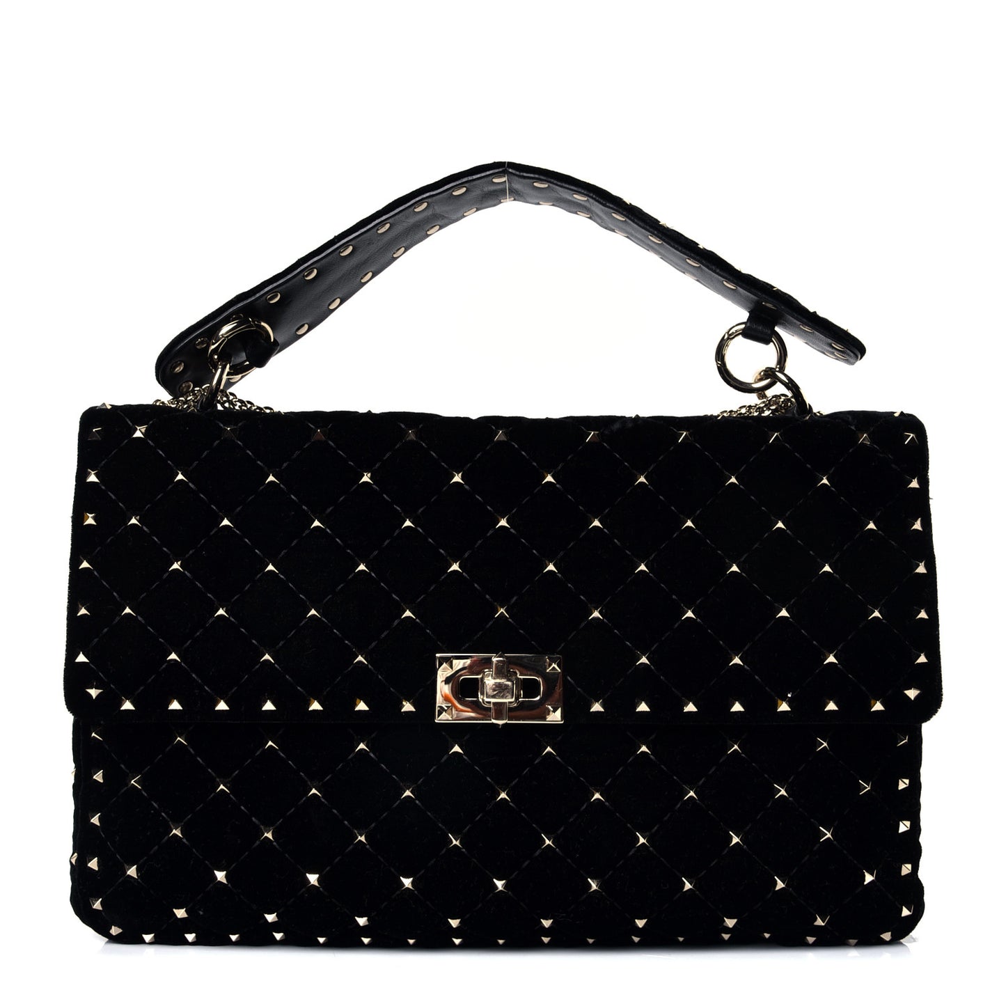 Velvet Large Rockstud Spike Shoulder Bag Black