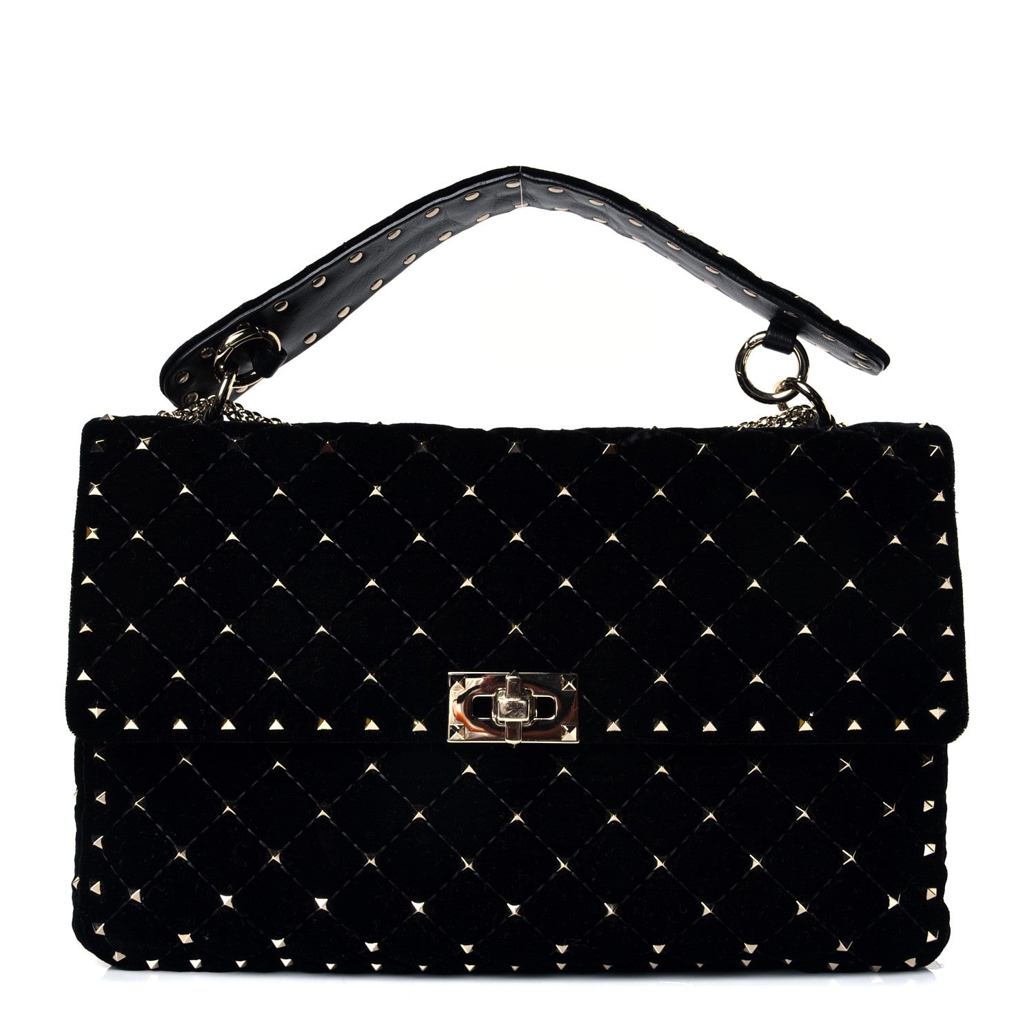 Valentino Garavani Velvet Large Rockstud Spike Shoulder Bag Black 1 of 4