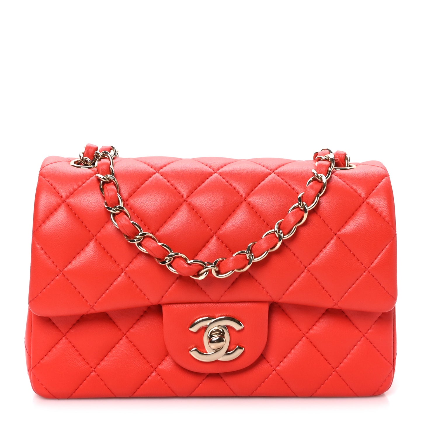 Lambskin Quilted Mini Rectangular Flap Red