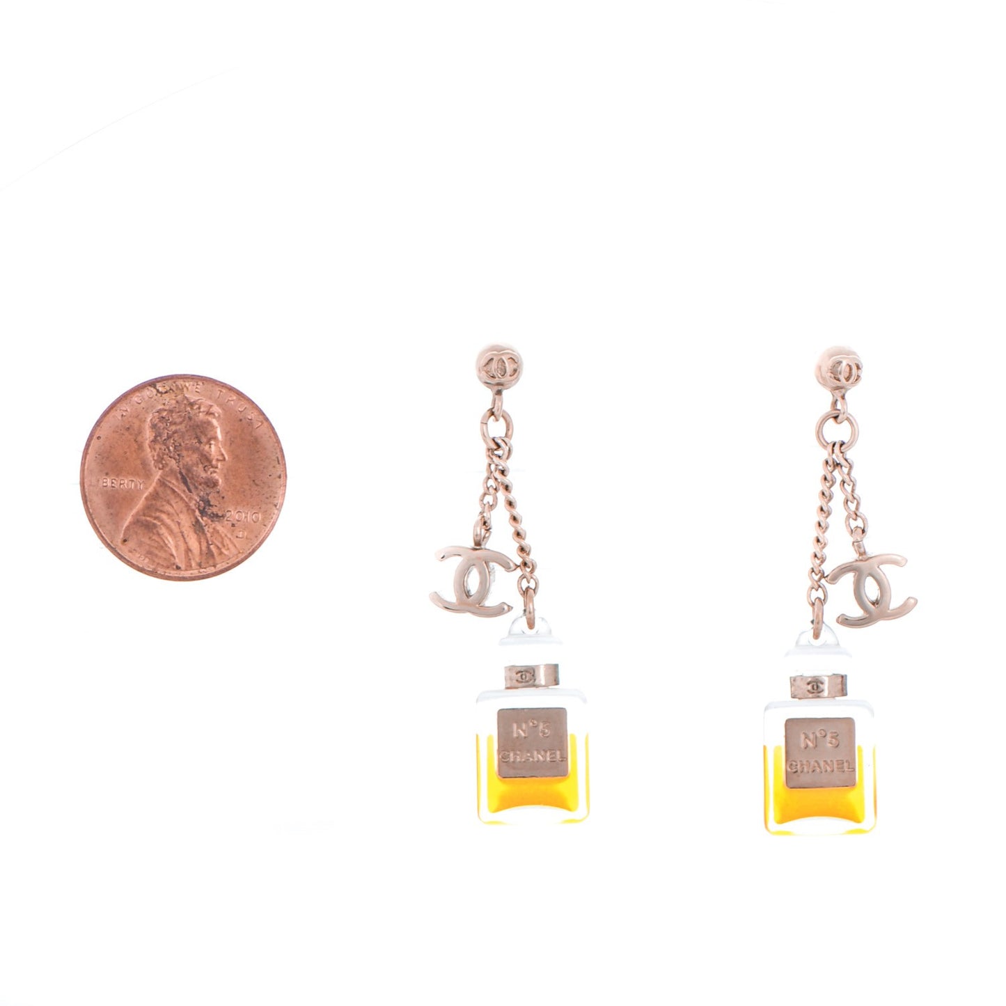 N°5 Perfume Bottle CC Drop Earrings Gold