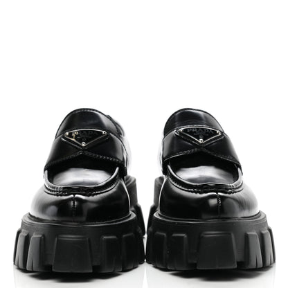 Prada Spazzolato Triangle Logo Monolith Pointy 55mm Loafers 36.5 Black 2 of 9