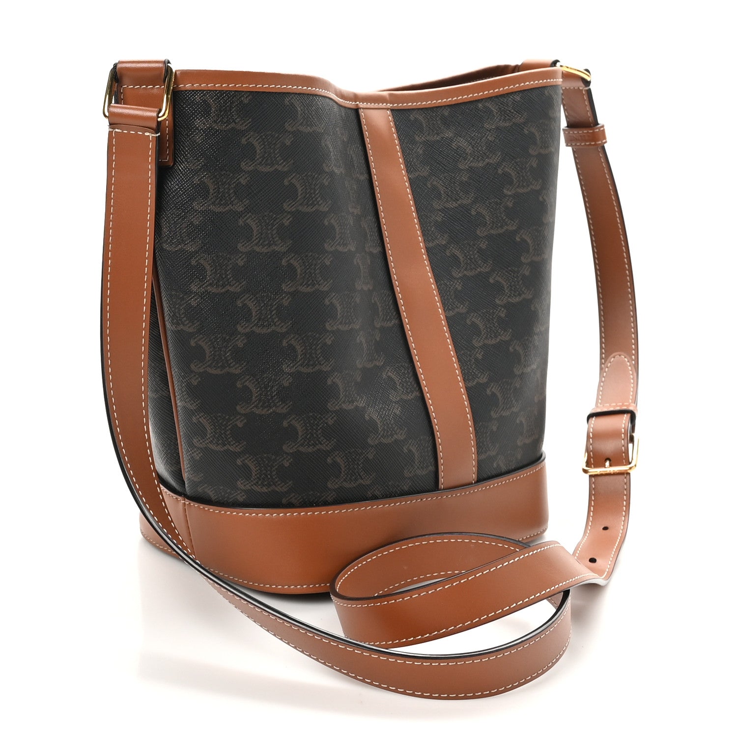 Celine Triomphe Canvas Calfskin Small Bucket Bag Tan 3 of 11