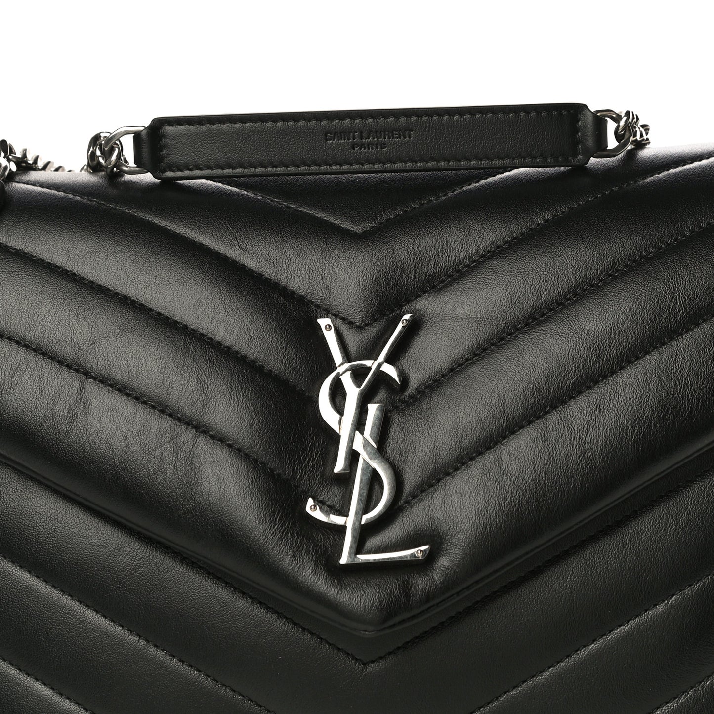 Calfskin Y Quilted Monogram Medium Loulou Chain Satchel Black