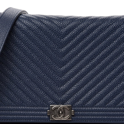 Chanel Caviar Chevron Quilted Boy Wallet On Chain WOC Blue 11 of 12