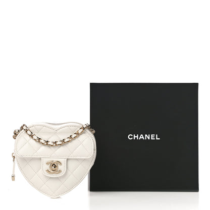 Chanel Lambskin Quilted CC In Love Heart Clutch With Chain White 10 of 10