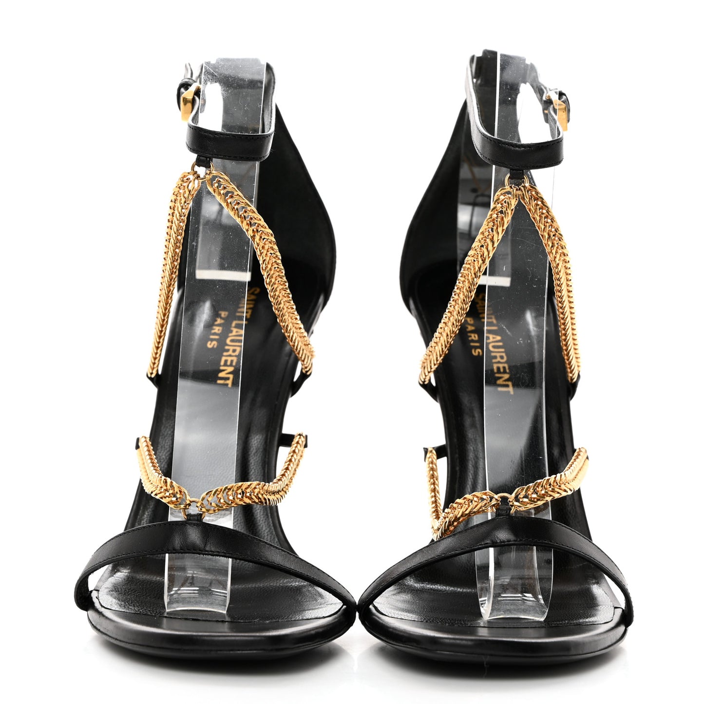 Seta Calfskin Chain Sandals 38 Black
