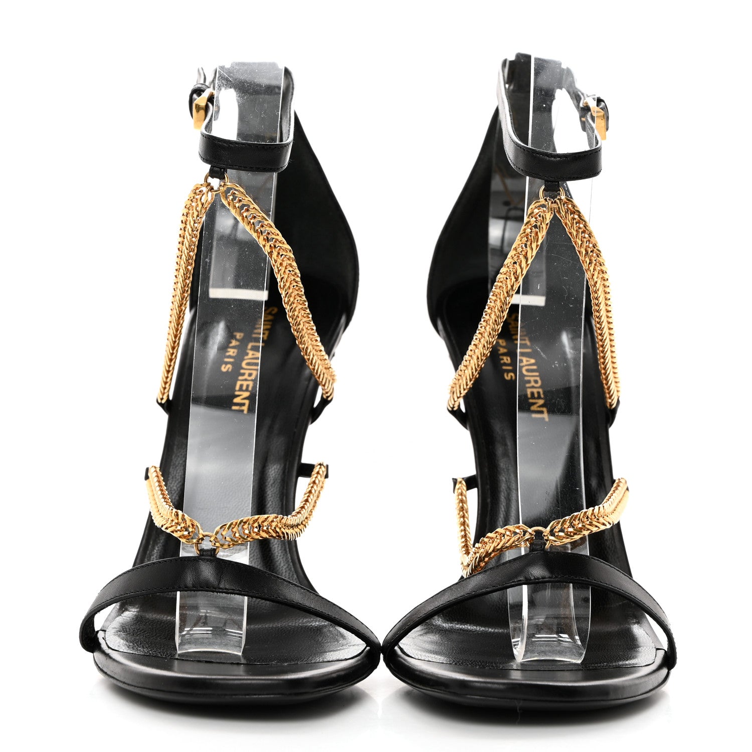 Saint Laurent Seta Calfskin Chain Sandals 38 Black 2 of 9