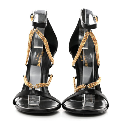 Saint Laurent Seta Calfskin Chain Sandals 38 Black 2 of 9
