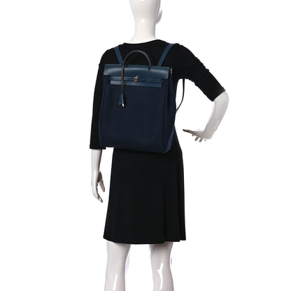 Hermes Toile Vache Calfskin Herbag 30 PM Backpack Navy Bleu 2 of 15