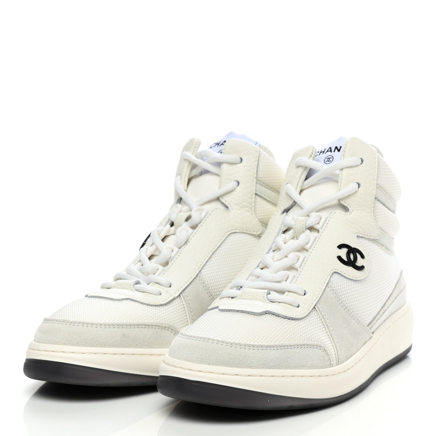 Chanel Suede Fabric Grained Calfskin Womens CC High Top Sneakers 40 White 3 of 9