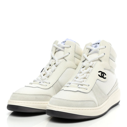 Chanel Suede Fabric Grained Calfskin Womens CC High Top Sneakers 40 White 3 of 9