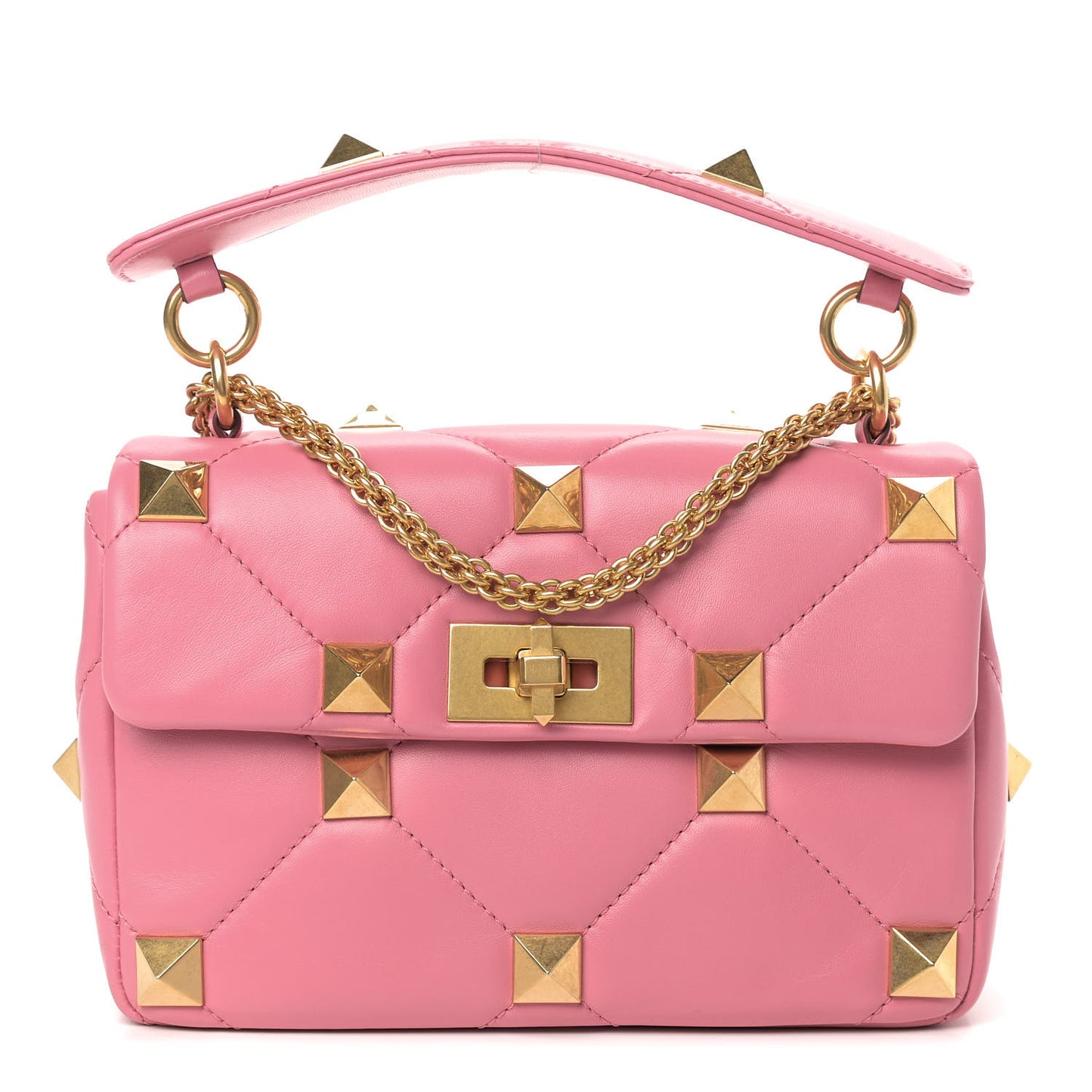 Nappa Medium Roman Stud Shoulder Bag Flamingo Pink