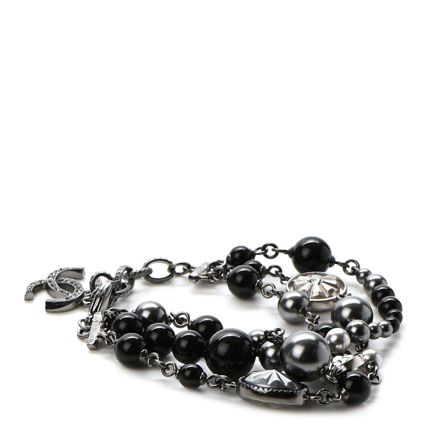 Pearl Crystal Beaded CC Bracelet Black