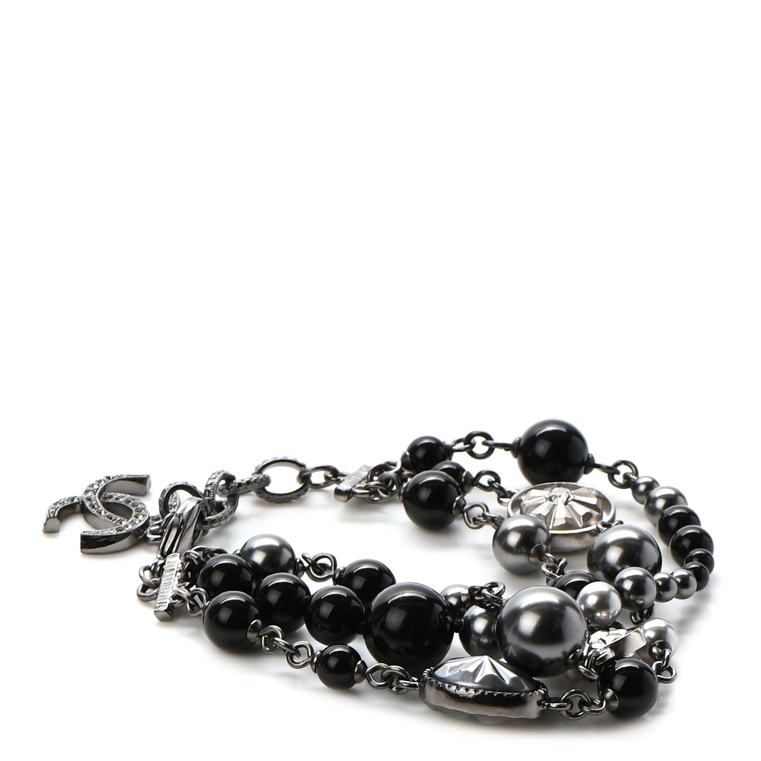 Chanel Pearl Crystal Beaded CC Bracelet Black 1 of 5