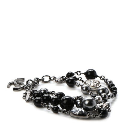 Chanel Pearl Crystal Beaded CC Bracelet Black 1 of 5