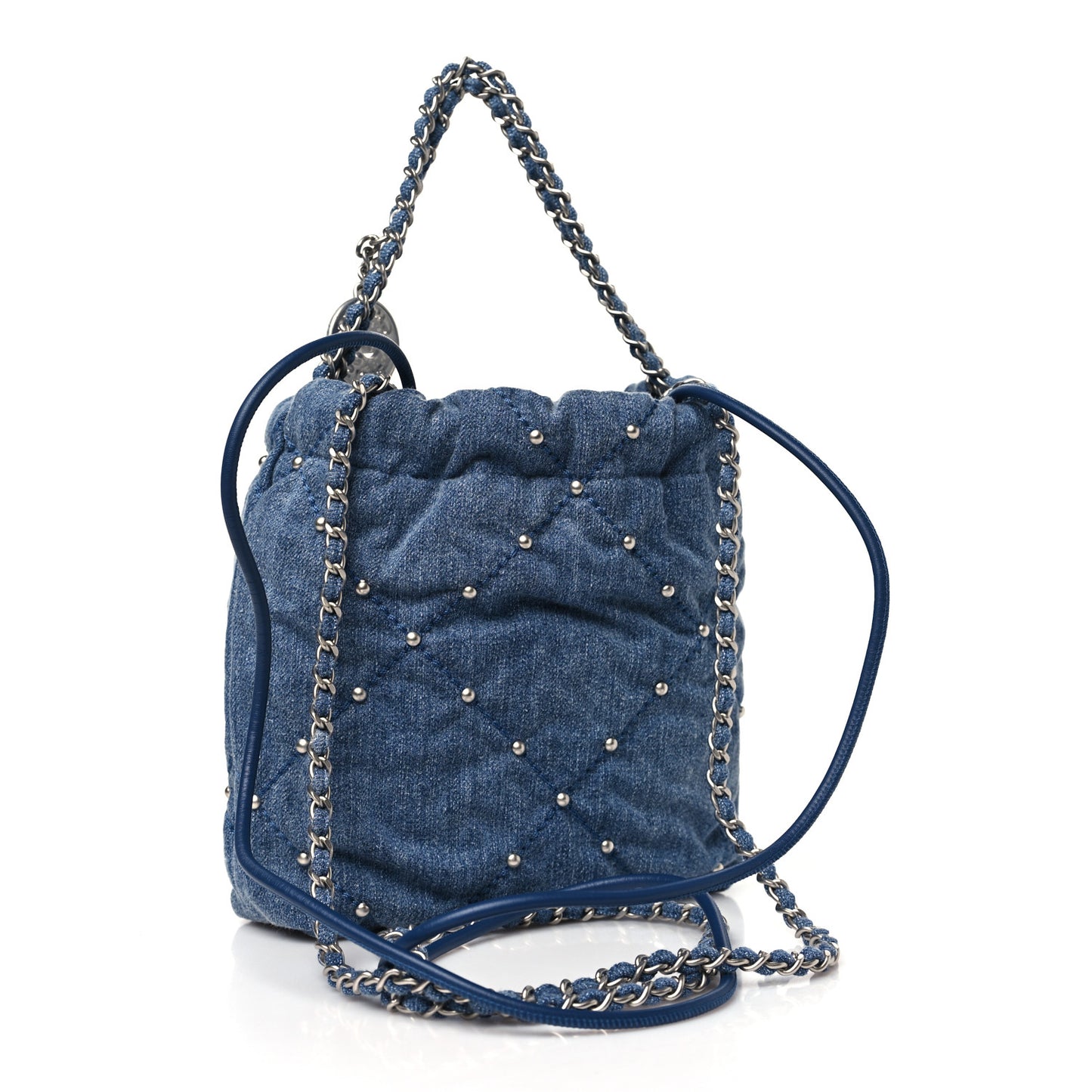 Washed Denim Quilted Studded Mini Chanel 22 Blue