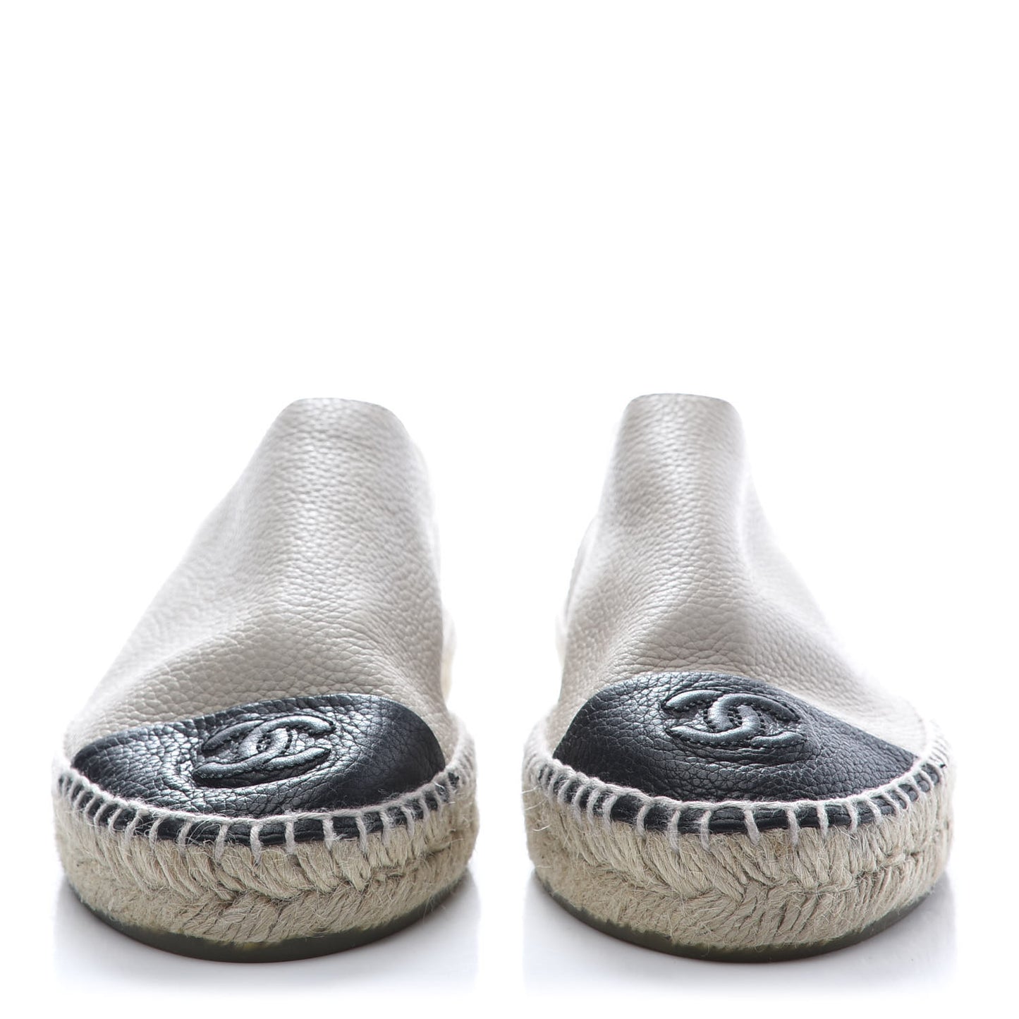Grained Calfskin CC Espadrilles 38 Beige Black