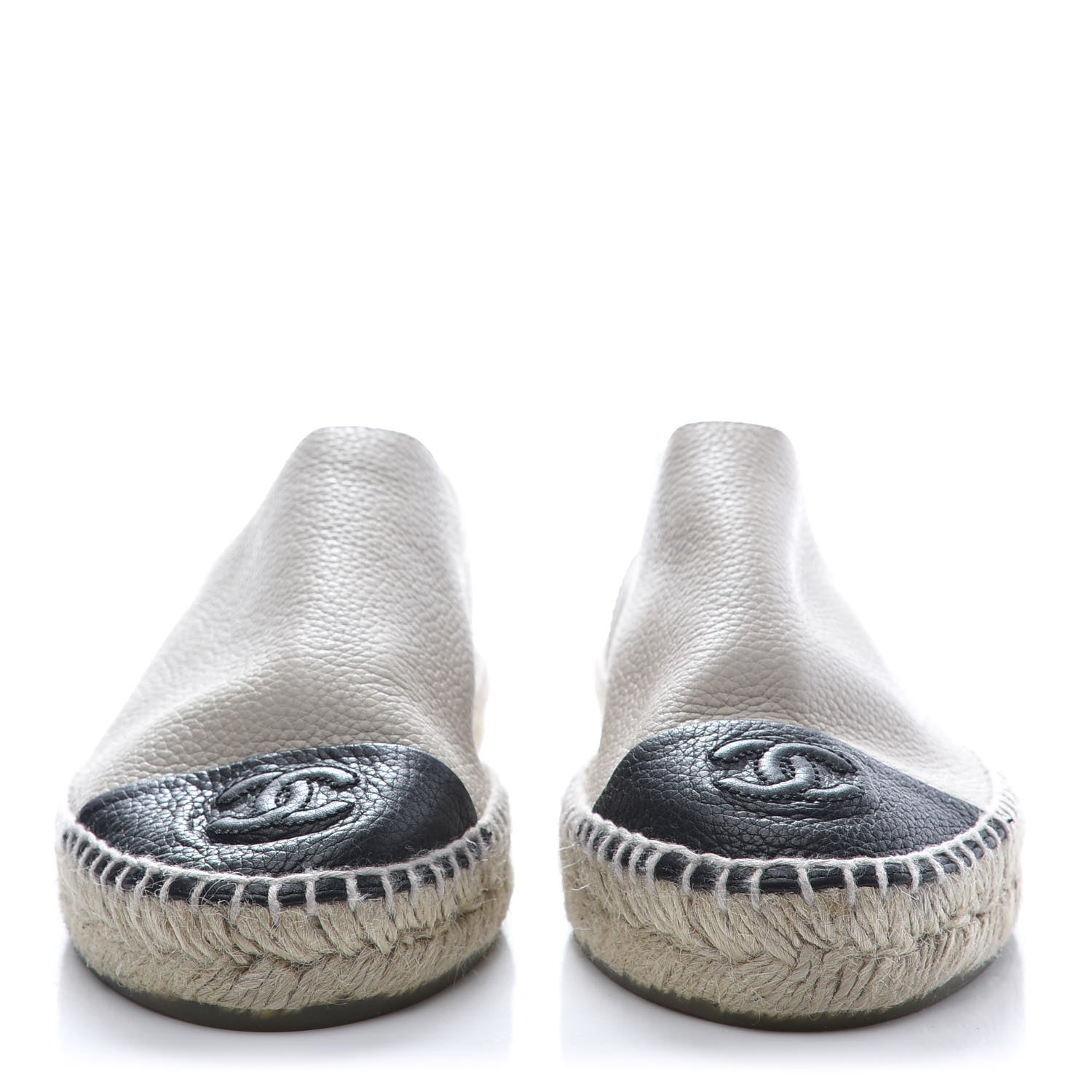 Chanel Grained Calfskin CC Espadrilles 38 Beige Black 3 of 8