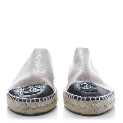 Chanel Grained Calfskin CC Espadrilles 38 Beige Black 3 of 8