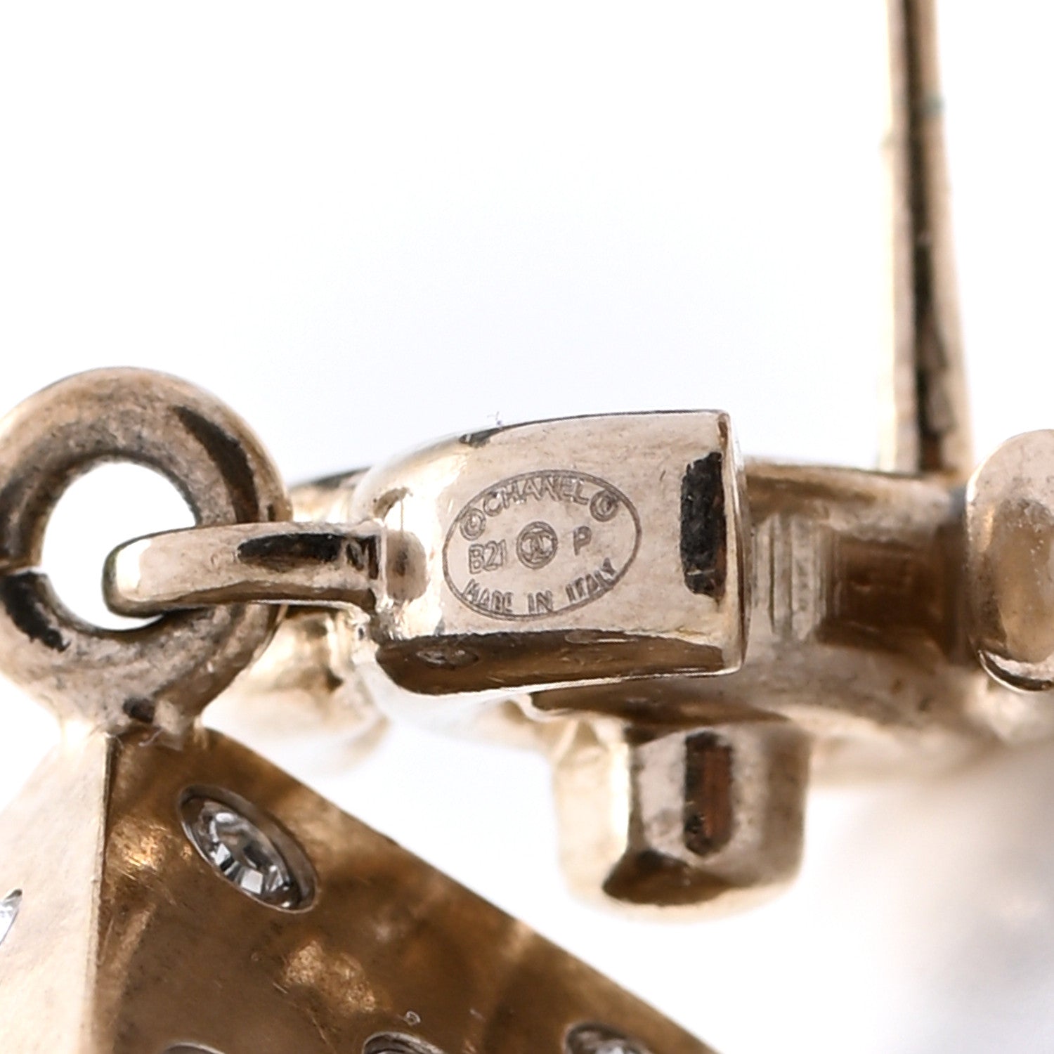 Chanel Crystal CC Turnlock Dice Drop Earrings Gold 4 of 4