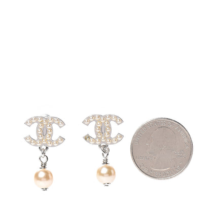 Chanel Pearl CC Drop Earrings Silver 2 of 4