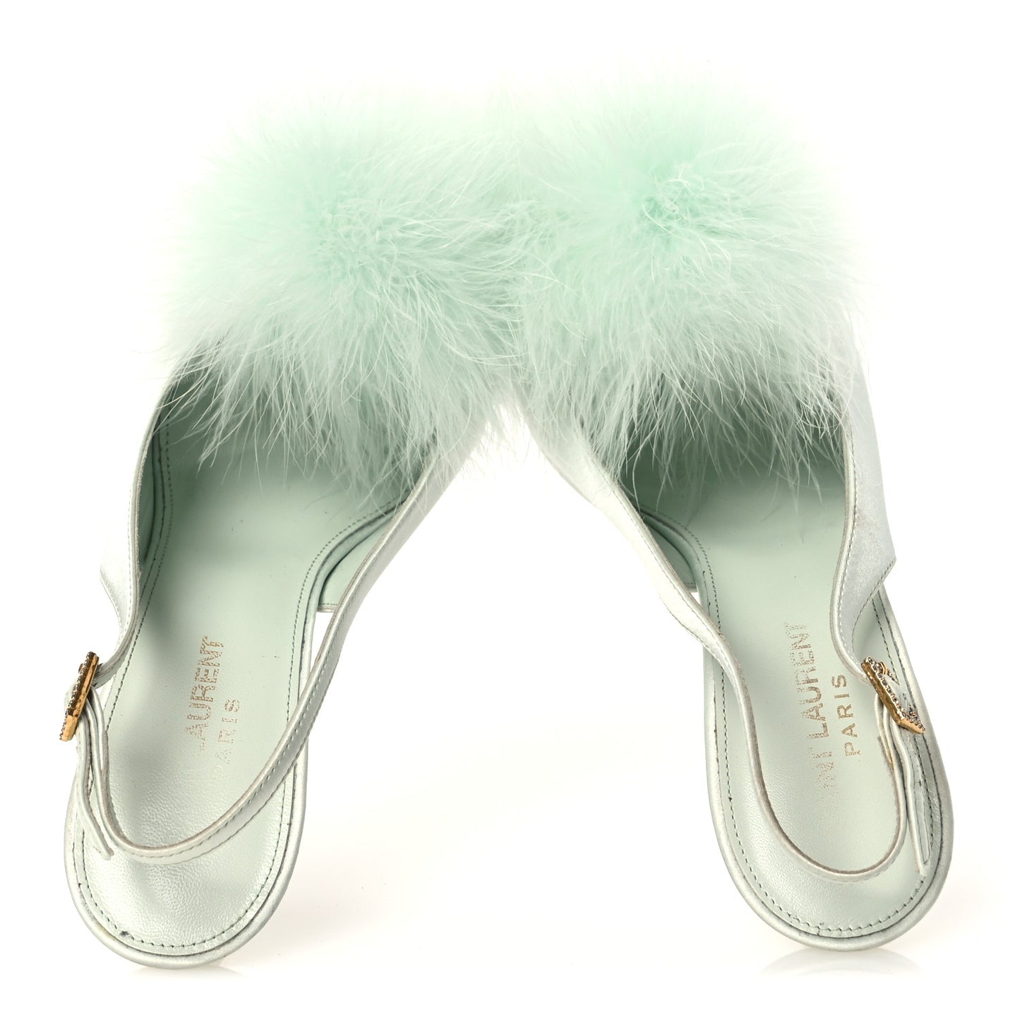 Crepe Satin Mae Feathered Sandals Slight 38 Green