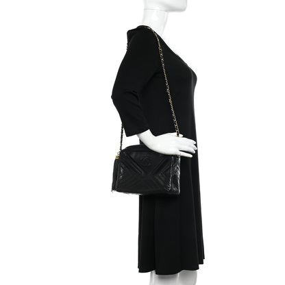 Chanel Lambskin Chevron Quilted Tassel Camera Case Black 2 of 9