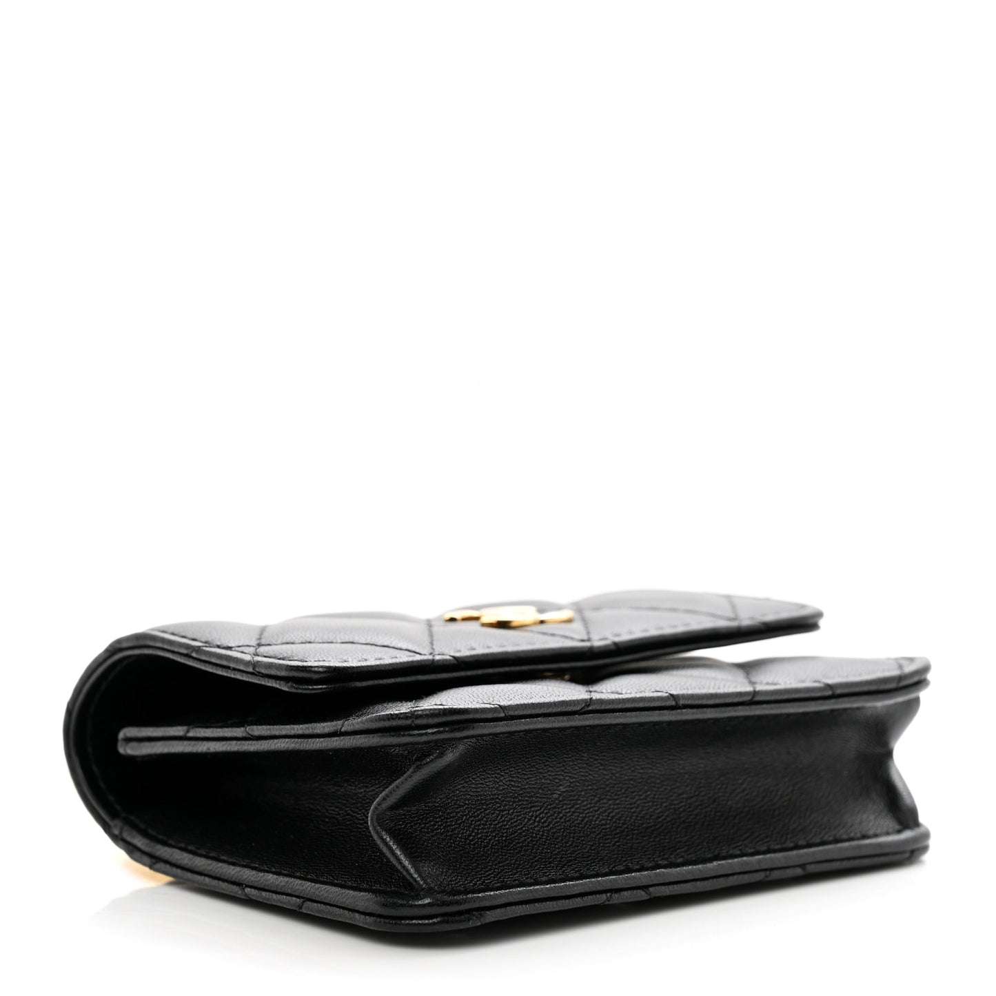 Lambskin Quilted CC Hook Card Holder Black