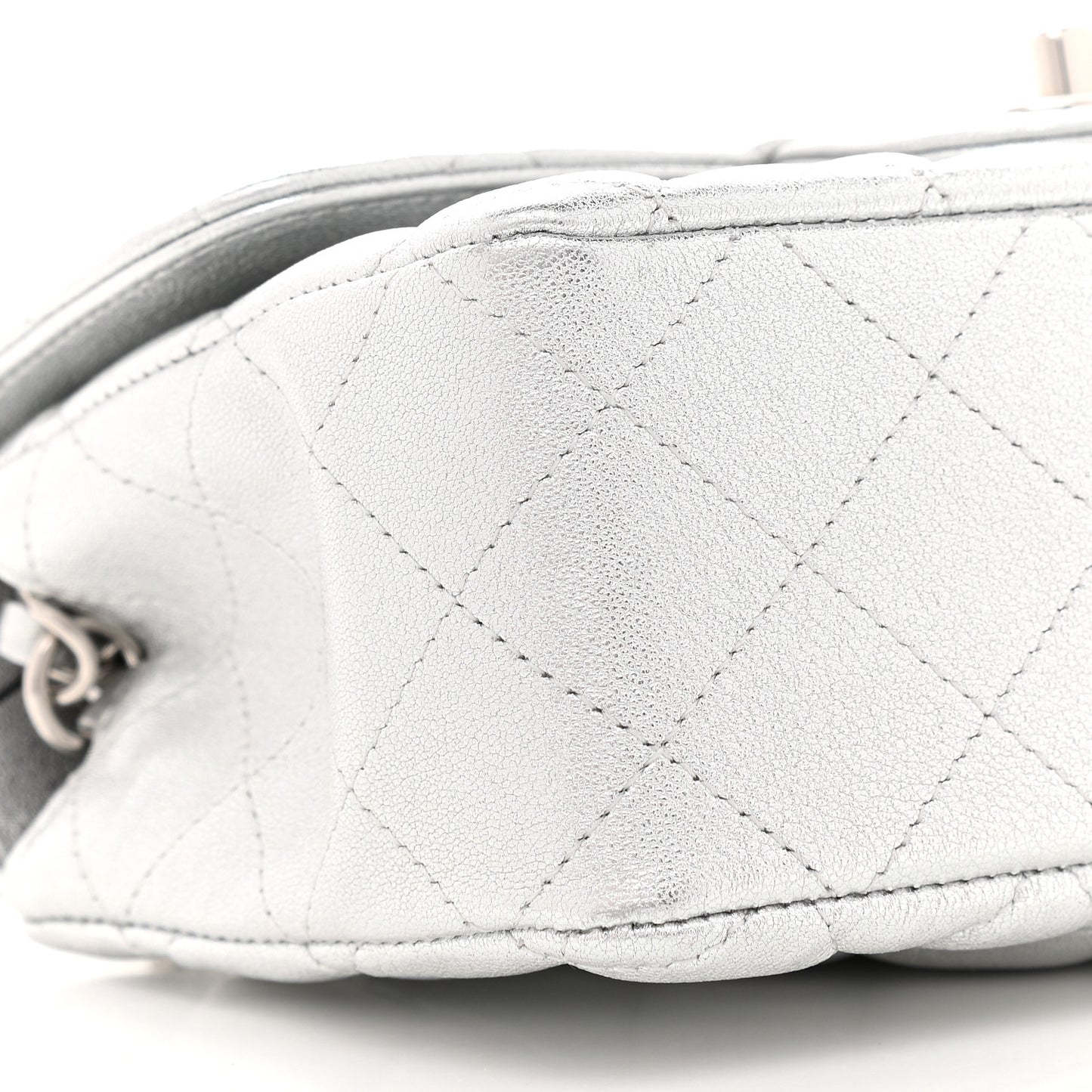 Metallic Lambskin Quilted Mini Rectangular Flap Silver