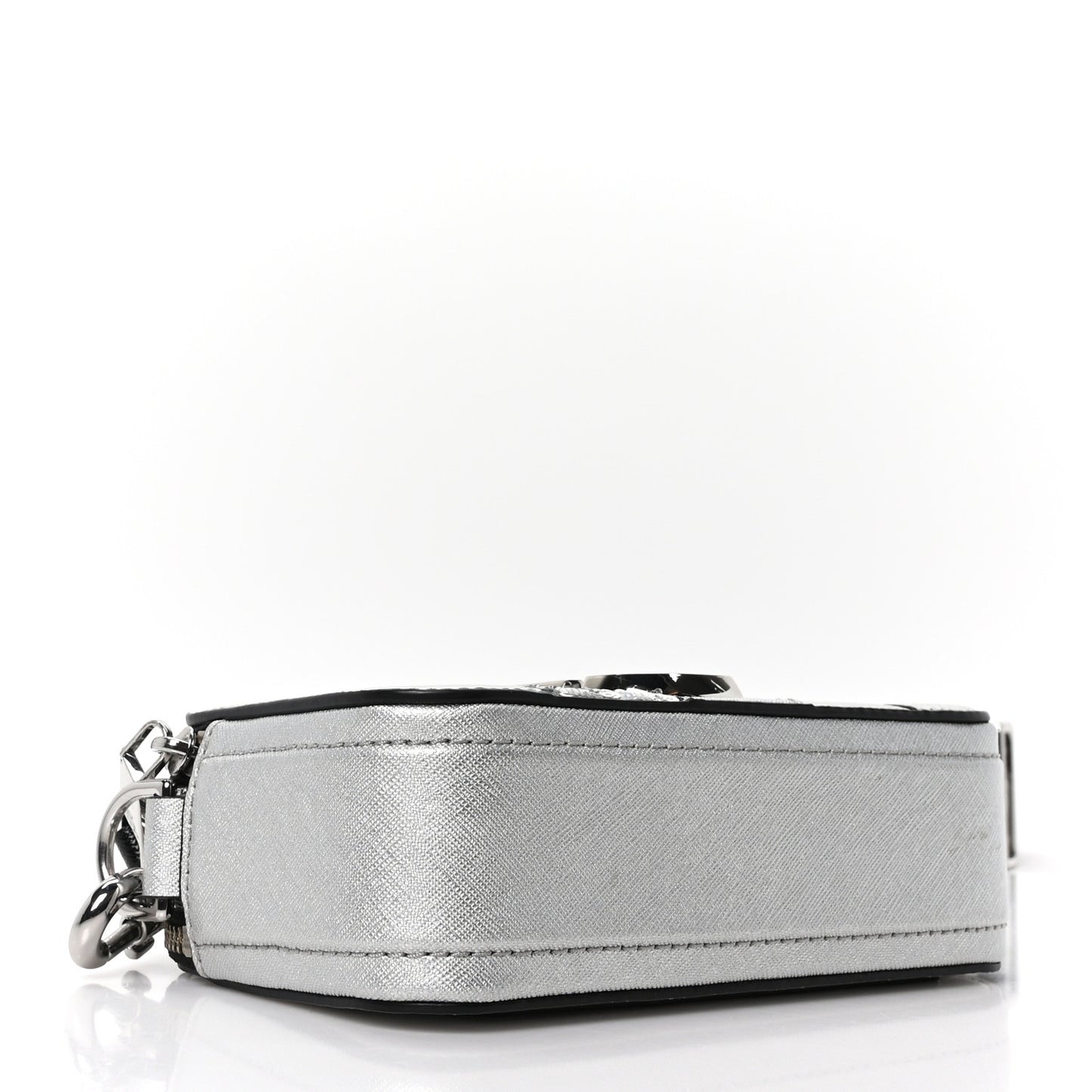 Metallic Sequin Snake Embossed Calfskin Stripe Snapshot Camera Bag Silver