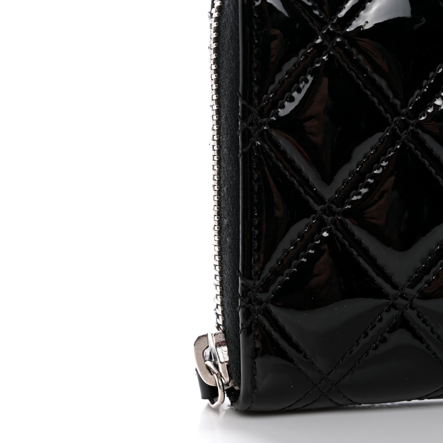 Chanel Patent Quilted Double Stitched Zip Around Wallet Black 11 of 12