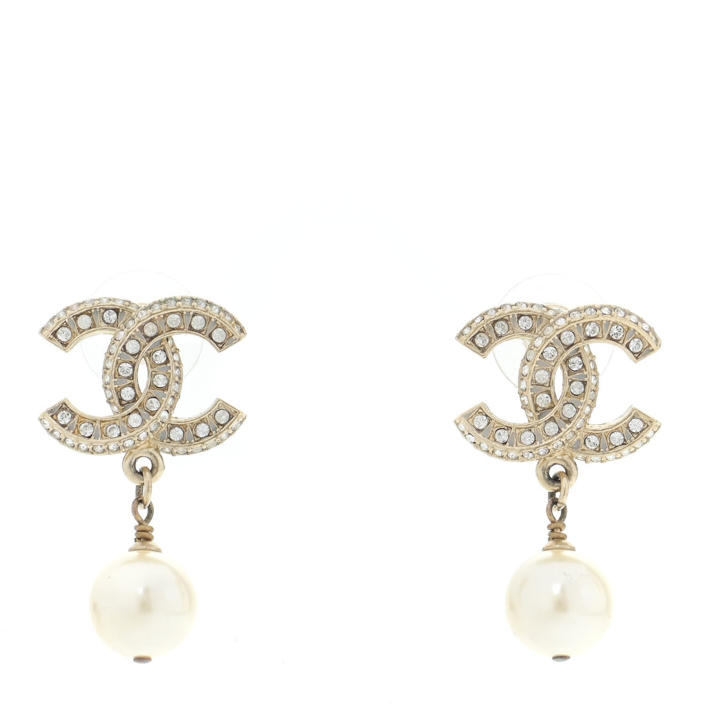 Crystal Pearl CC Drop Earrings Gold