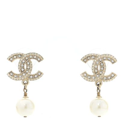 Chanel Crystal Pearl CC Drop Earrings Gold 1 of 5