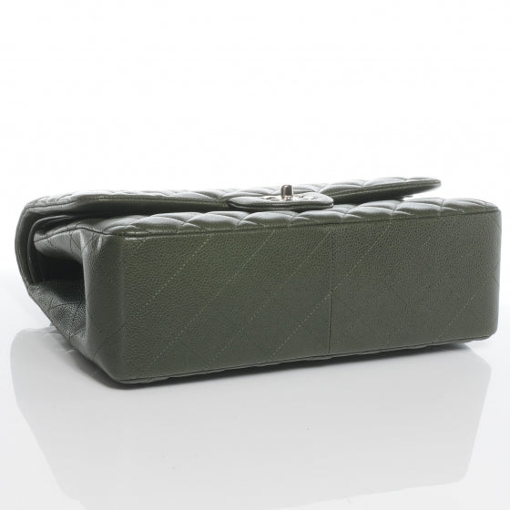 Caviar Jumbo Double Flap Dark Green