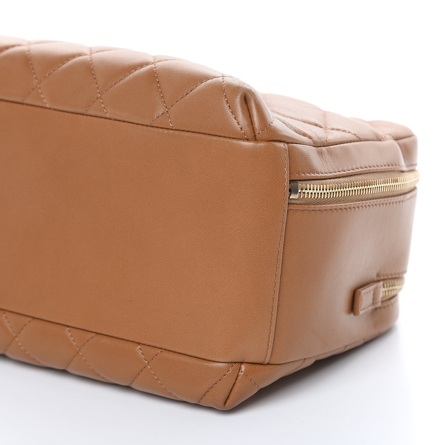 Lambskin Quilted Medium Trendy CC Bowling Bag Camel