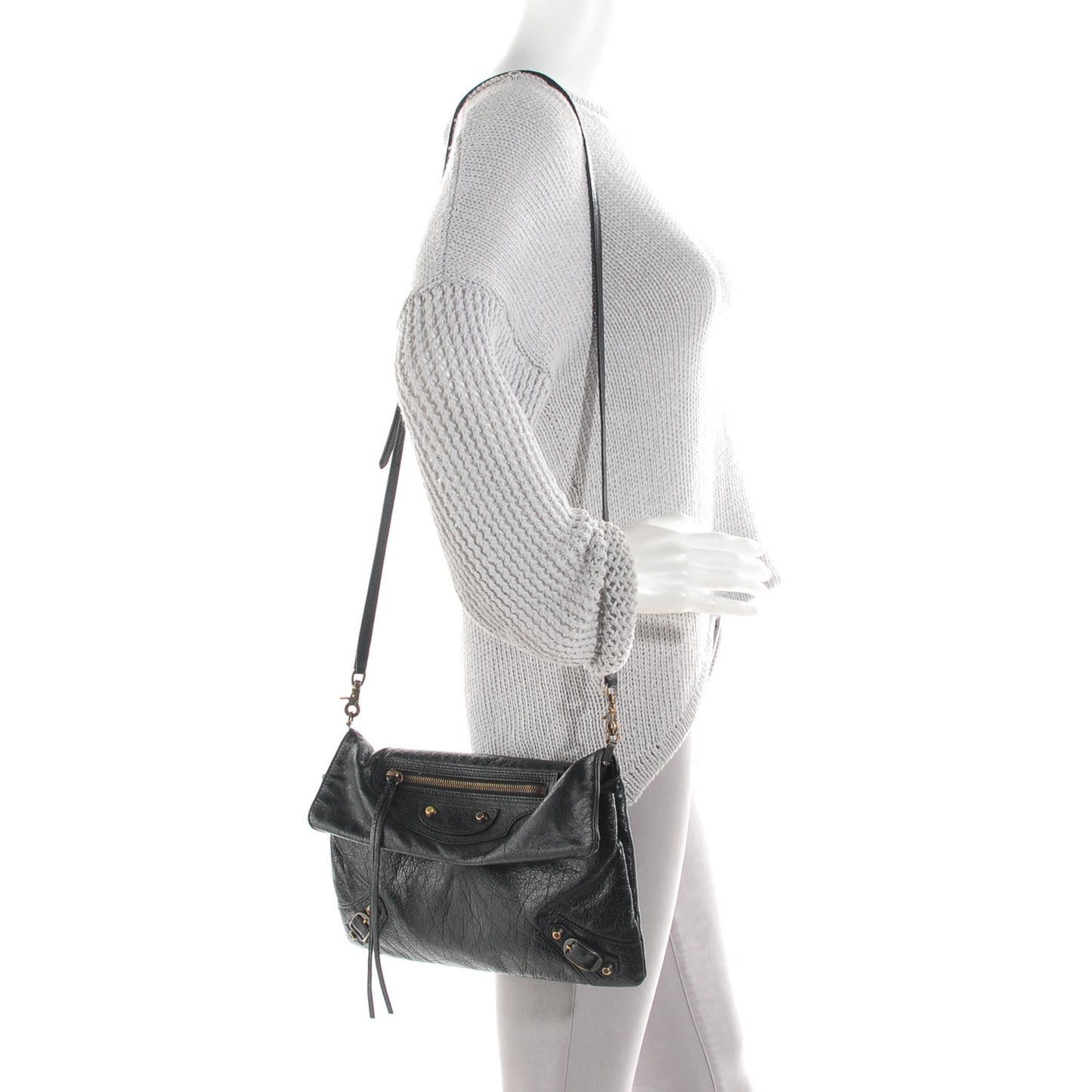 Agneau Classic Hardware Envelope Strap Clutch Black