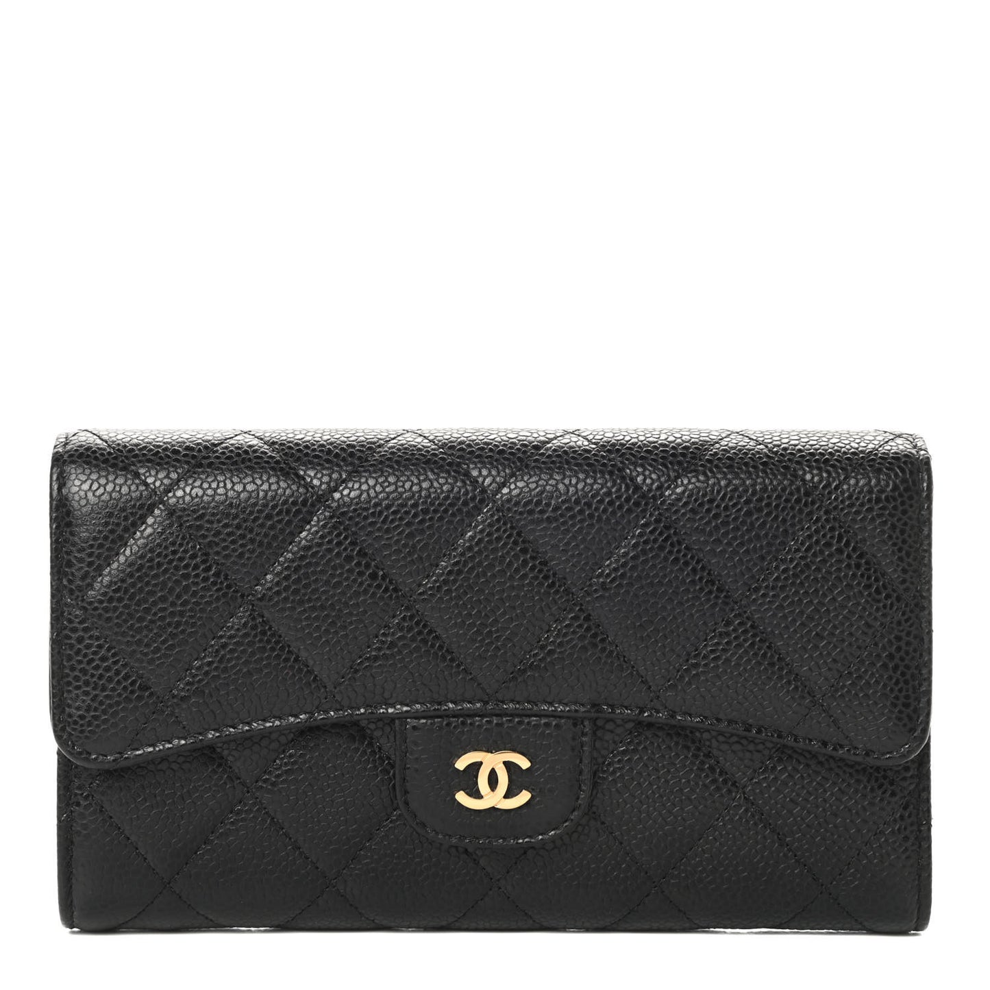 Caviar Quilted Large Flap Wallet Black