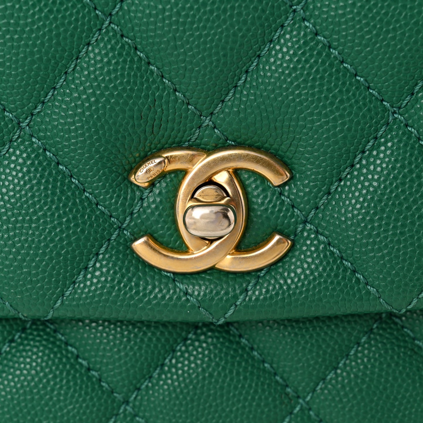 Caviar Quilted Mini Coco Handle Flap Green