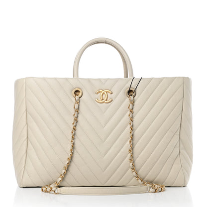 Chanel Caviar Chevron Quilted Coco Handle Shopping Tote Ivory 1 of 13