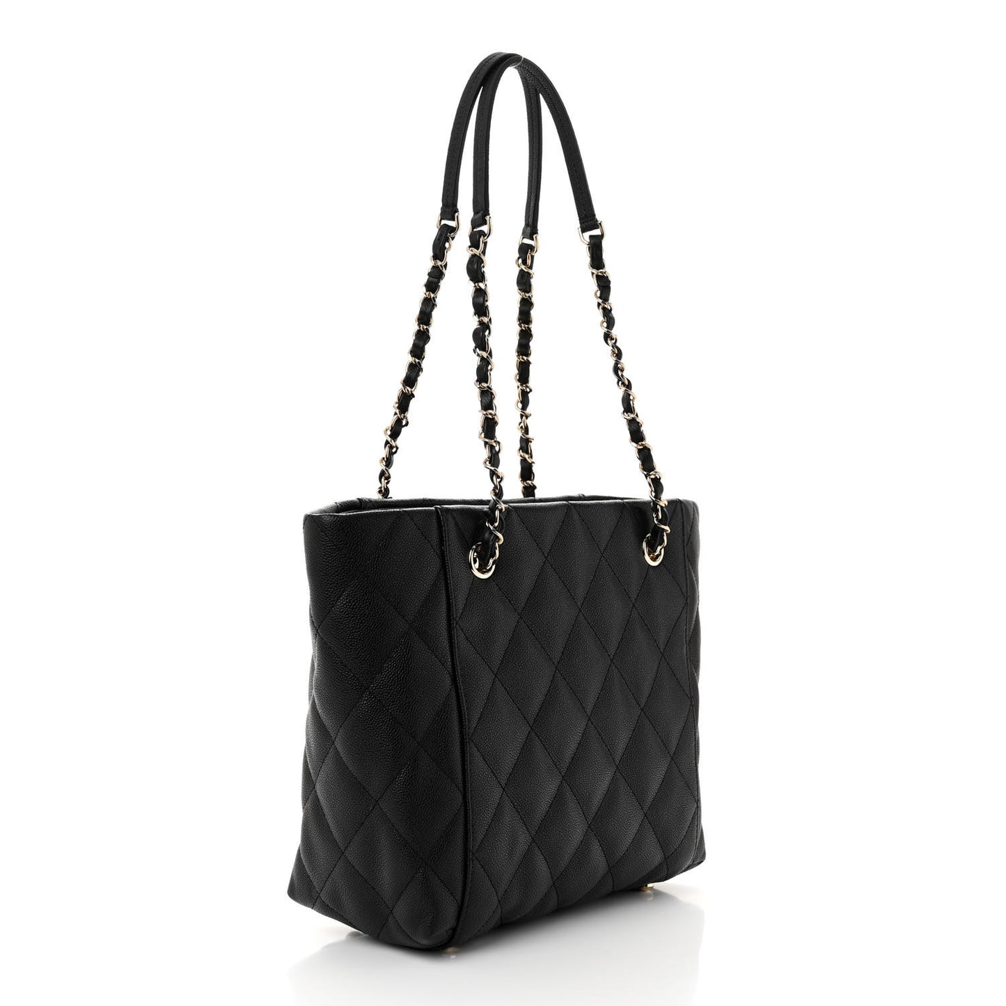 Caviar Quilted Small Shopping Tote Black