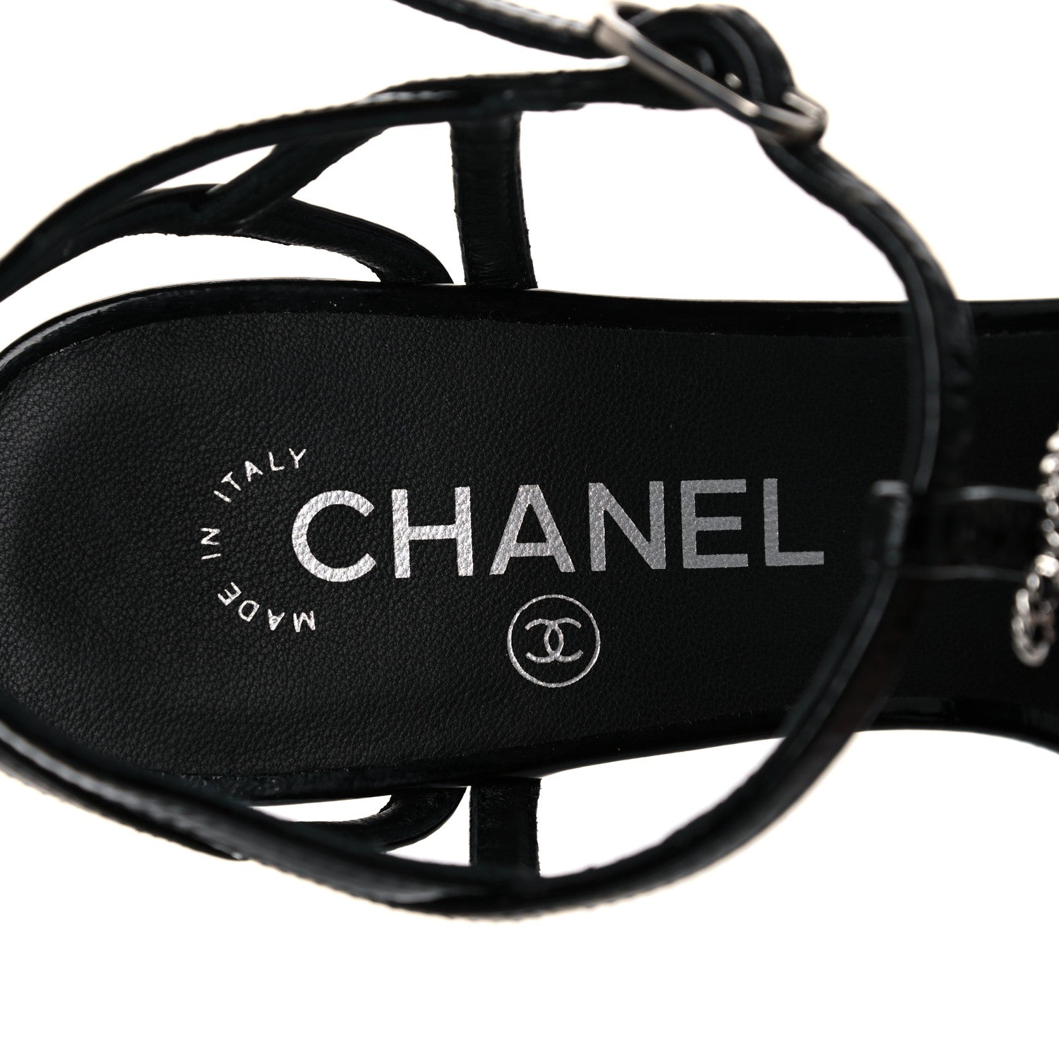 Chanel Patent Goatskin Chain CC Wedge Sandals 38 Black 7 of 12