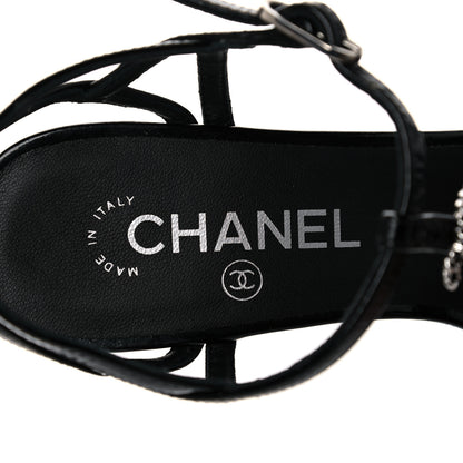 Chanel Patent Goatskin Chain CC Wedge Sandals 38 Black 7 of 12