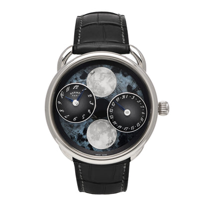 Hermes 18K White Gold Alligator Blue Mother of Pearl 43mm Arceau L'Heure De La Lune Moon Phase Automatic Watch Graphite 1 of 5