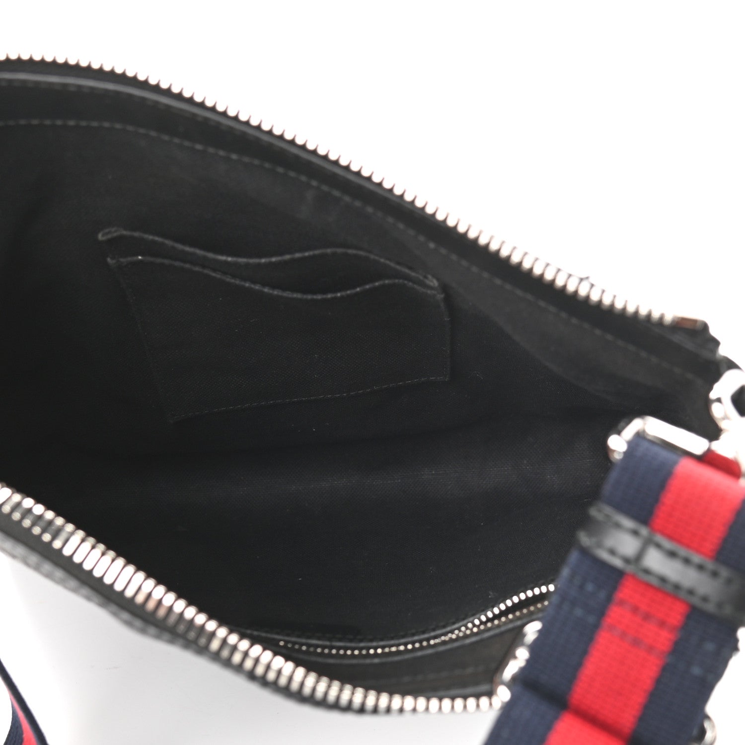 Gucci GG Supreme Monogram Appia Calfskin Web Flat Messenger Bag Black Grey 5 of 12