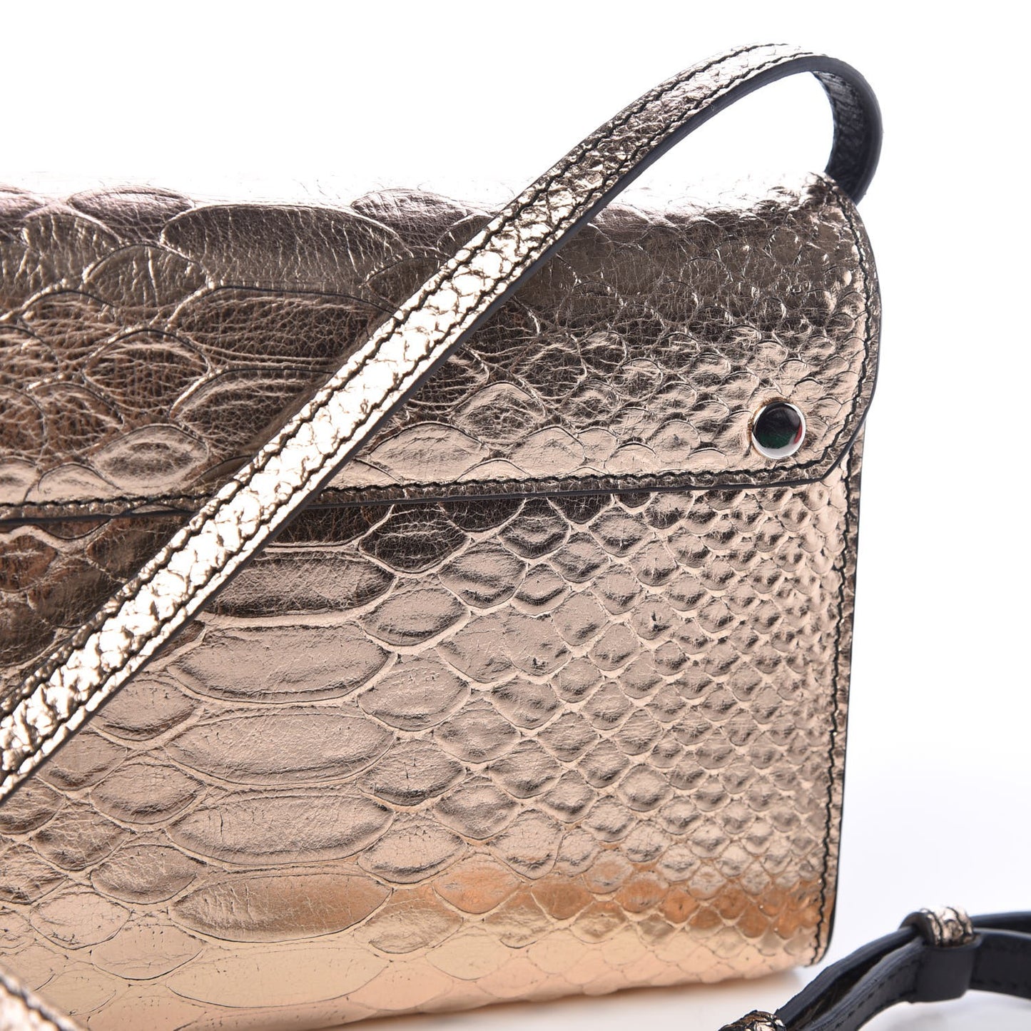 Metallic Python Calfskin Embossed PS11 Wallet With Strap Rose Gold