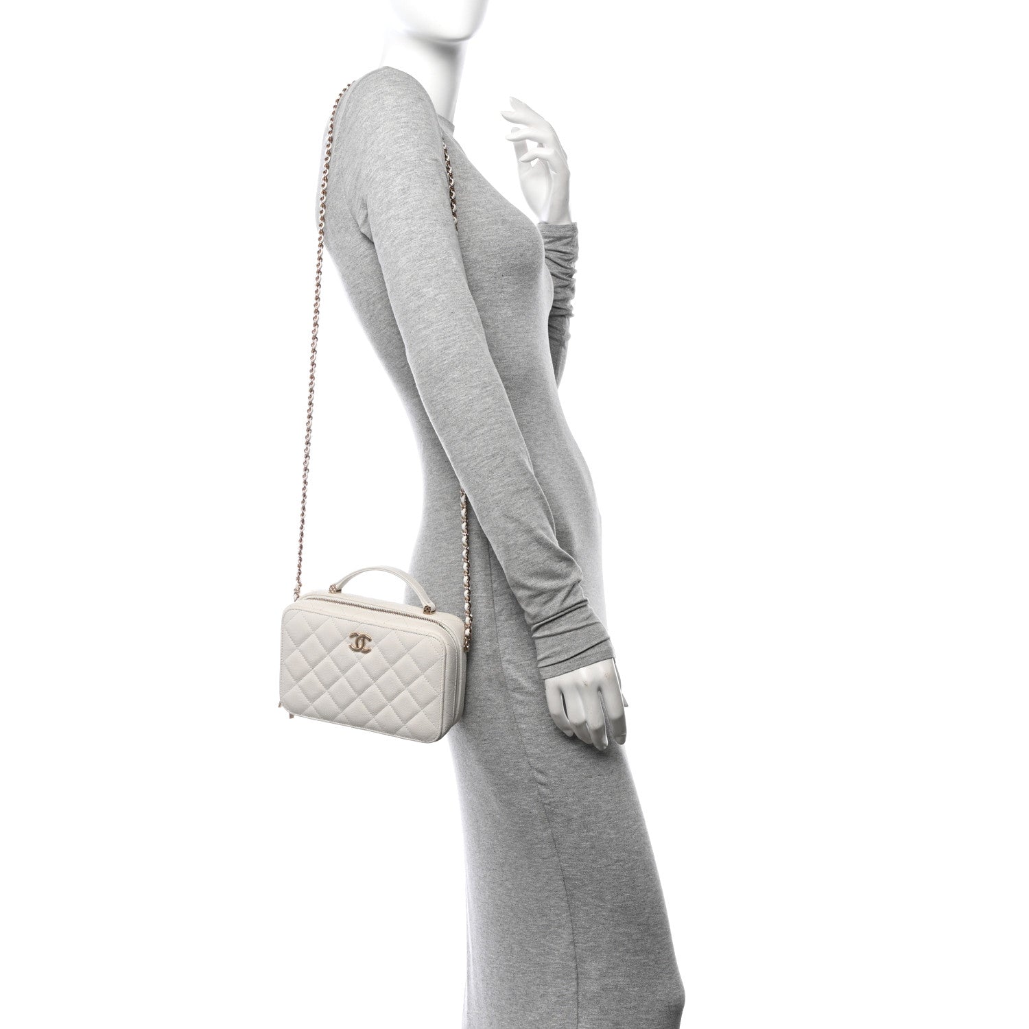 Chanel Caviar Quilted Top Handle Vanity Case White 2 of 10