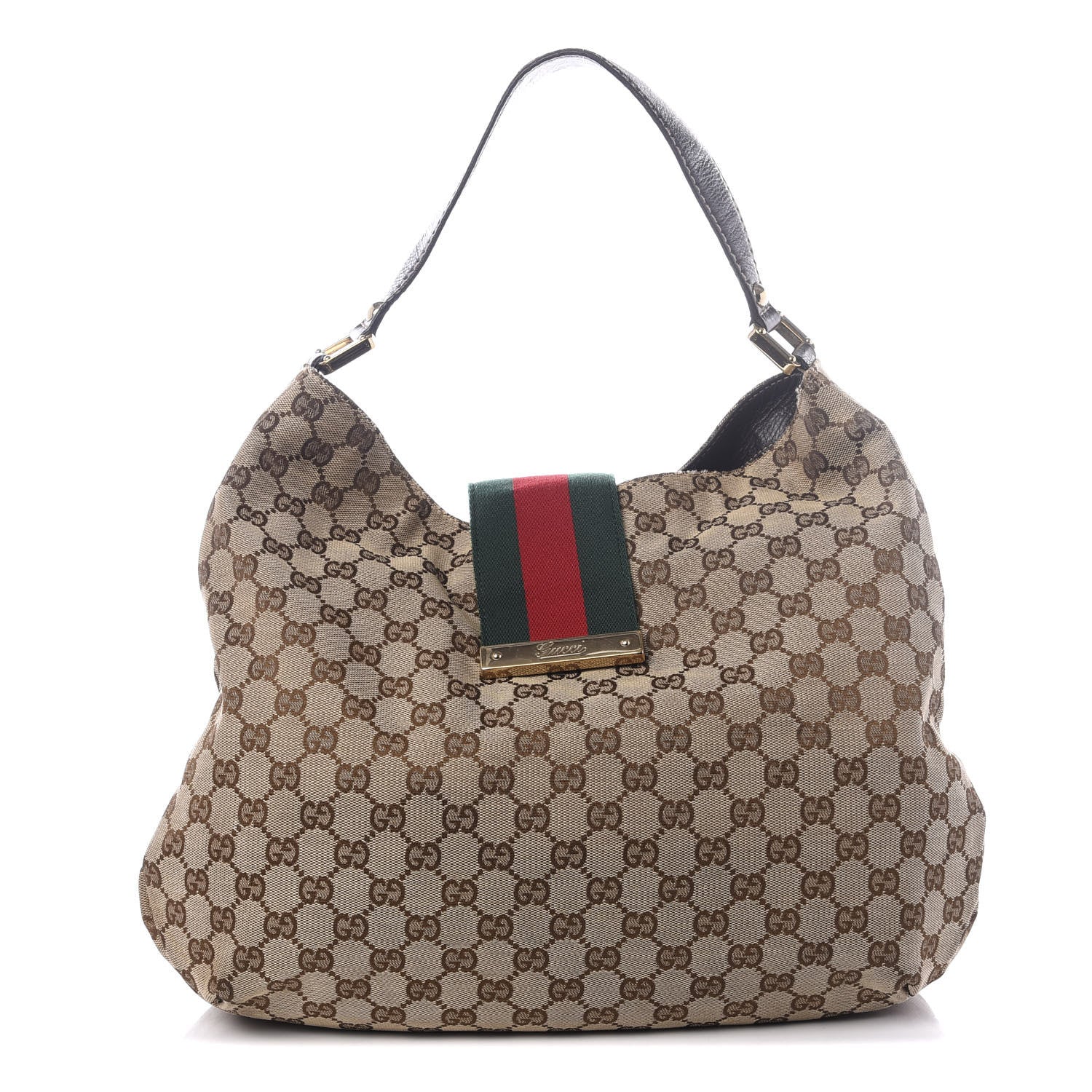 Gucci Monogram Large New Ladies Web Hobo Dark Brown 1 of 8
