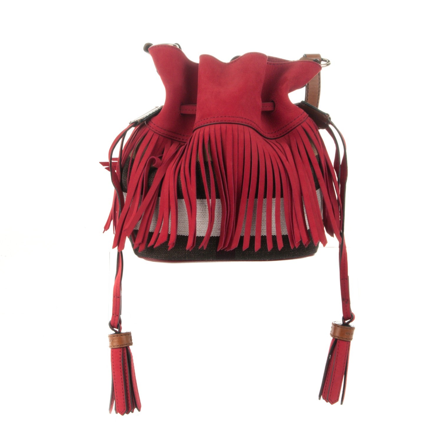 Burberry Suede Fringe Small Belgrove Bucket Bag Red 1 of 10